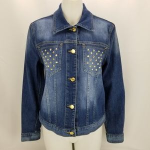 Michael Kors GOLD Stud Denim Jacket Cali Blue Wash